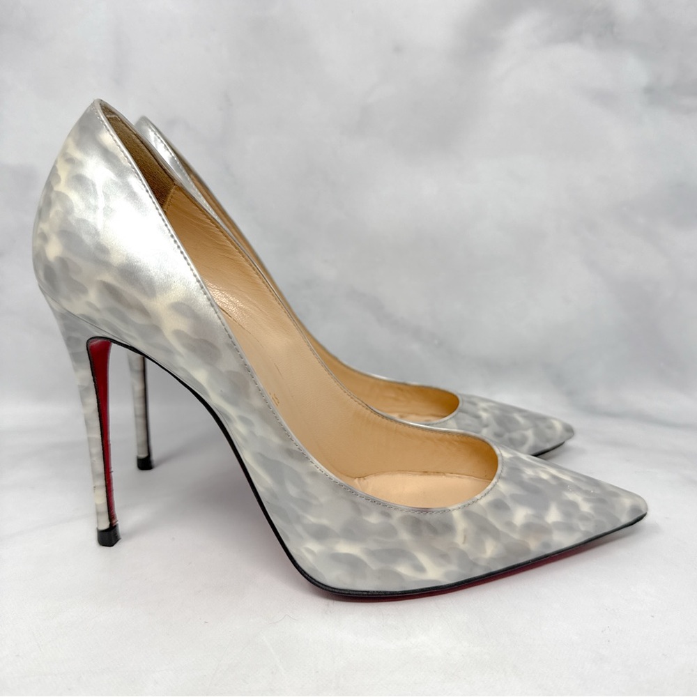 Christian Louboutin Kate 100 Patent Gigi Pointed Toe Pumps Heels Shimmer 36.5